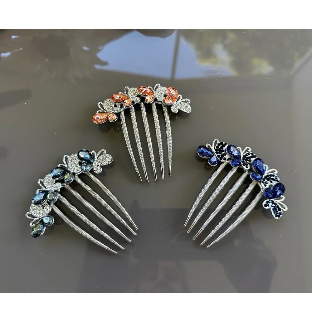 Rhinestone Butterfly‎ Hair Comb Clip Silver Bridal Prom Formal Set of 3